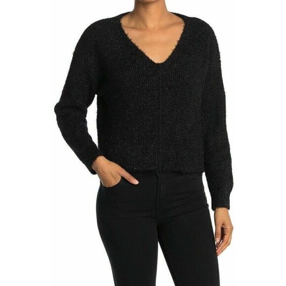 A-704 Abound Womens Long Sleeve Sparkly Glitter V-Neck Sweater BLACK Sz xs - Picture 1 of 1